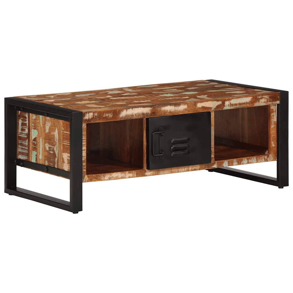 Table basse multicolore 90x50x36 cm en bois massif de récupération
