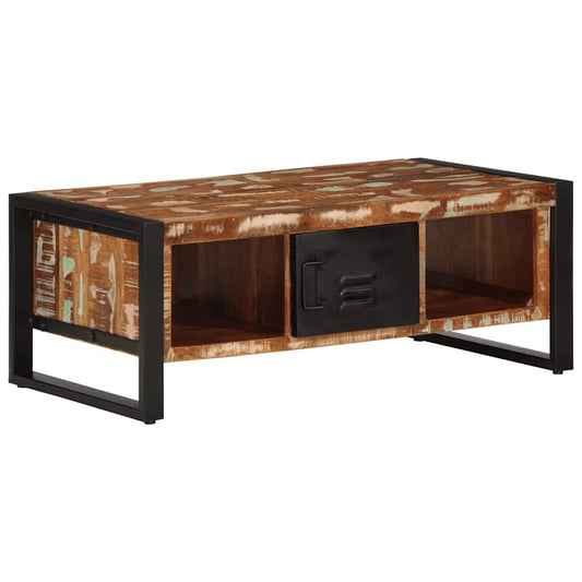 Table basse multicolore 90x50x36 cm en bois massif de récupération