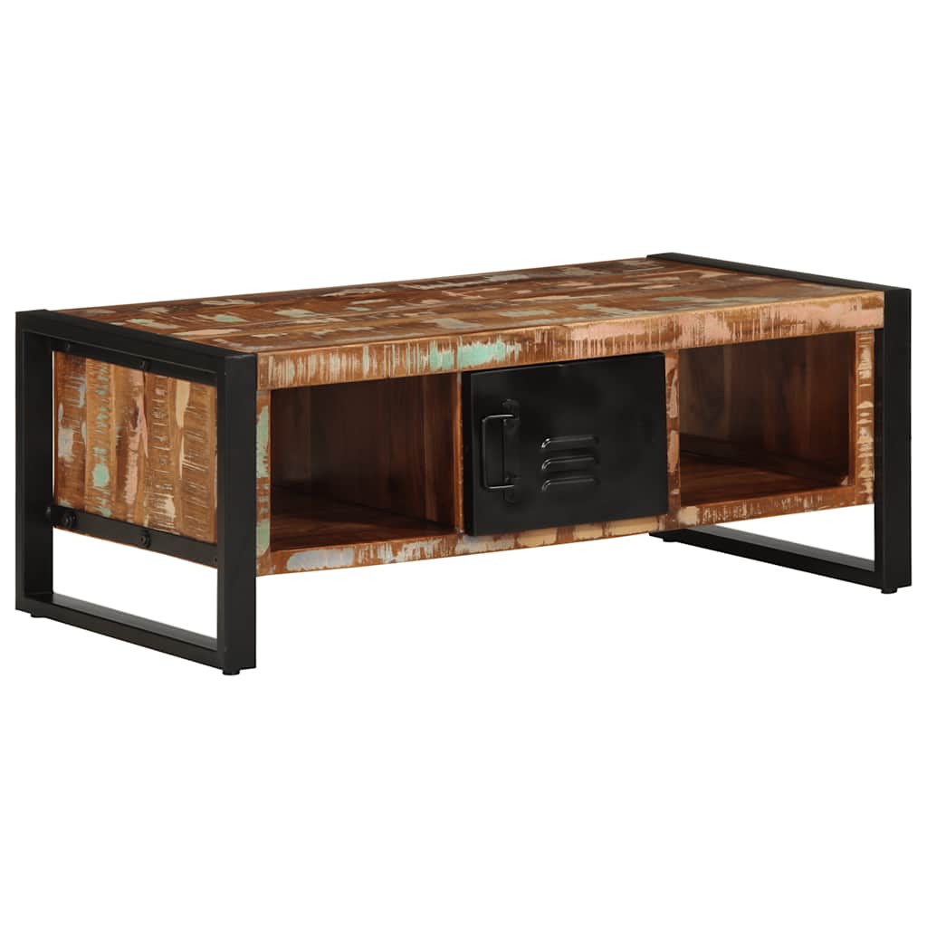 Table basse multicolore 90x50x36 cm en bois massif de récupération