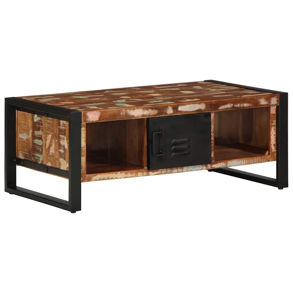 Table basse multicolore 90x50x36 cm en bois massif de récupération