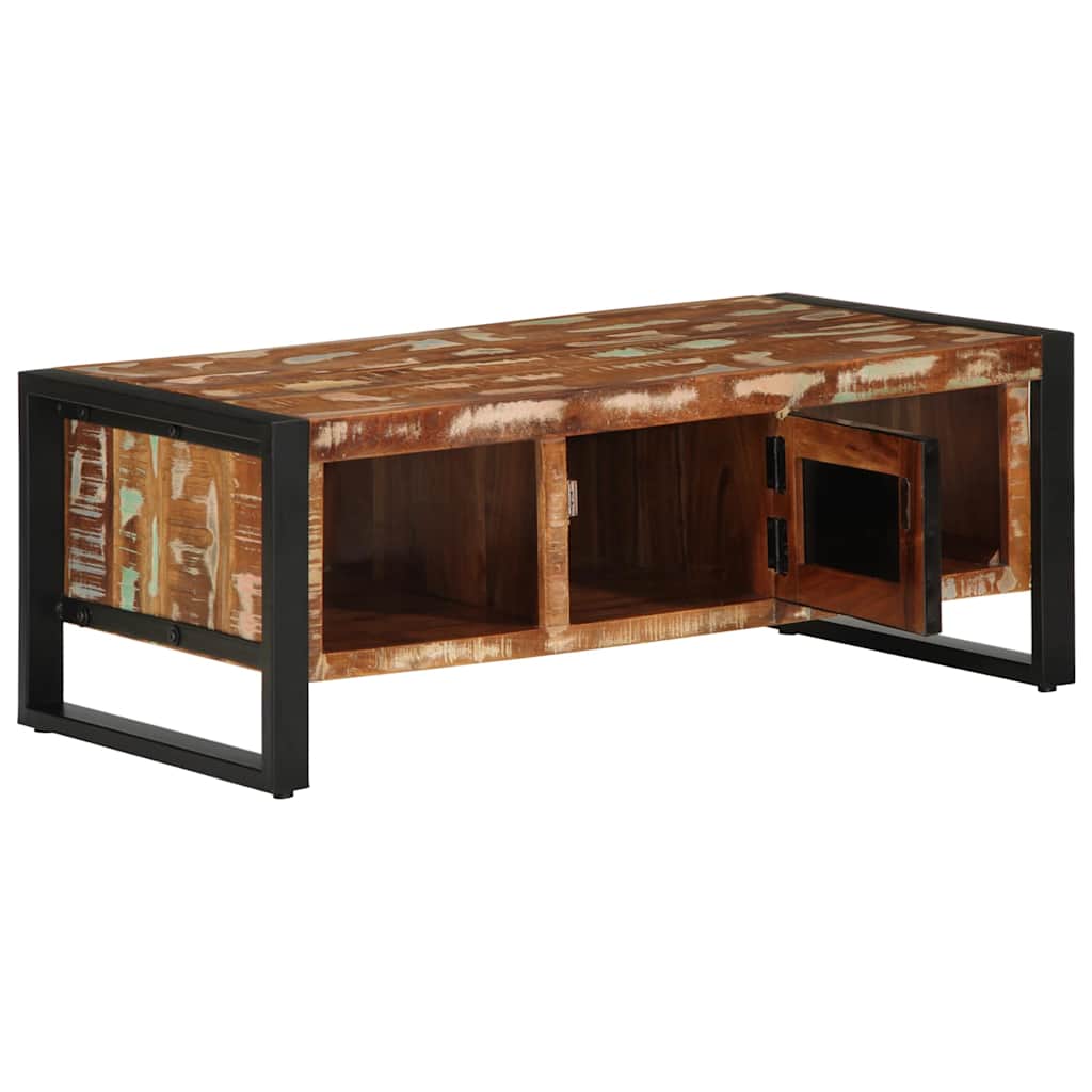 Table basse multicolore 90x50x36 cm en bois massif de récupération