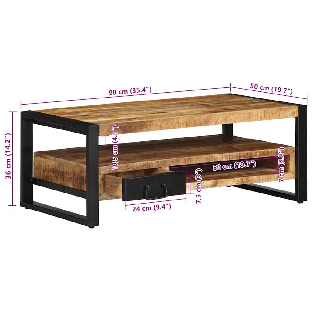 Couchtisch 90x50x36 cm Raues Massivholz Mango