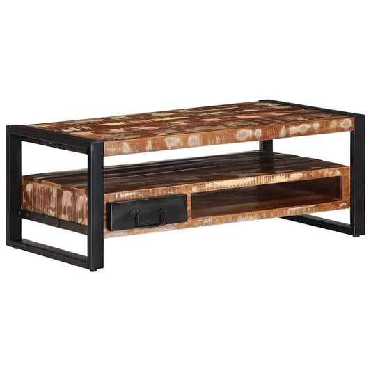 Table basse multicolore 90x50x36 cm en bois massif de récupération