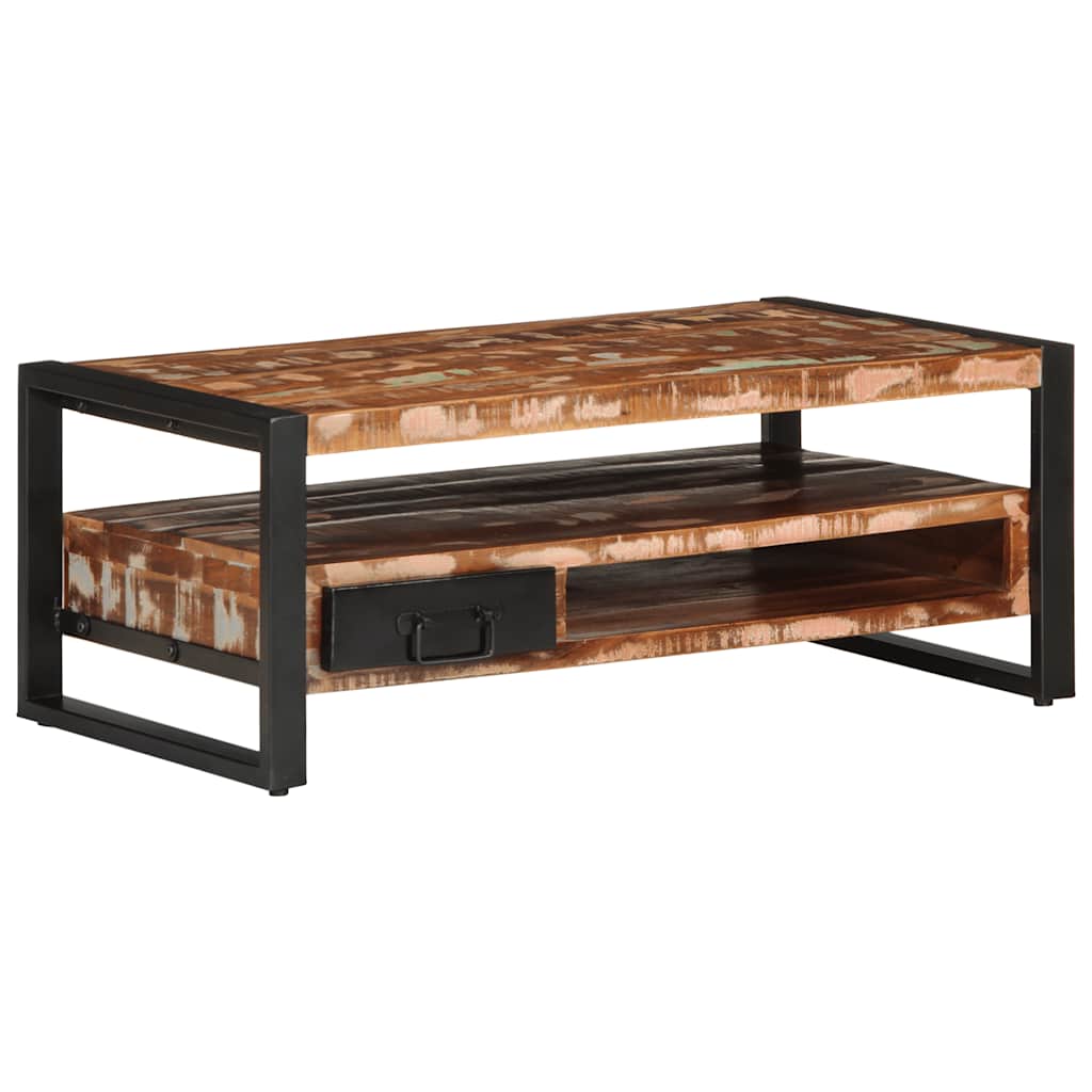 Table basse multicolore 90x50x36 cm en bois massif de récupération