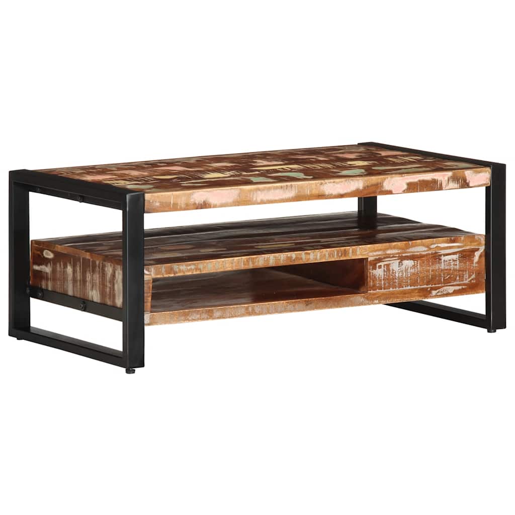 Table basse multicolore 90x50x36 cm en bois massif de récupération