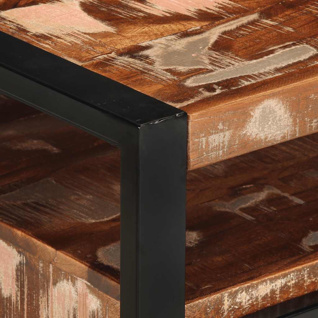 Table basse multicolore 90x50x36 cm en bois massif de récupération