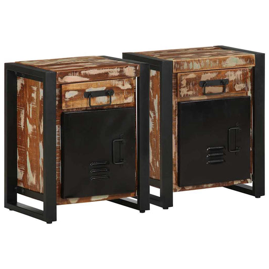 Tables de chevet 2 pièces. Bois de manguier brut multicolore