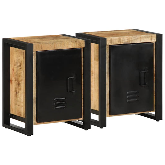 Tables de chevet, lot de 2, en bois de manguier brut