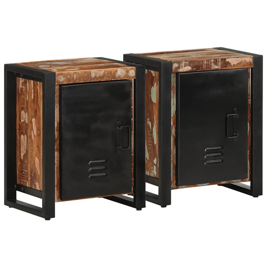 Tables de chevet 2 pièces. Bois de manguier brut multicolore