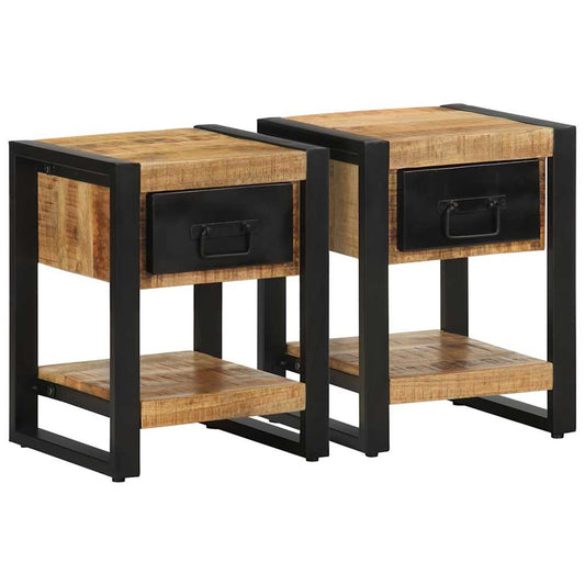 Tables de chevet, lot de 2, en bois de manguier brut