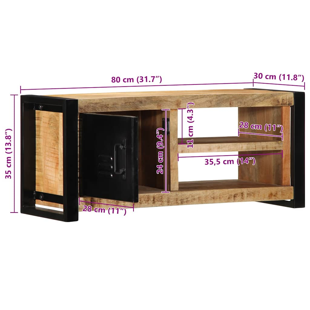 TV-Schrank 80x30x35 cm Raues Massivholz Mango