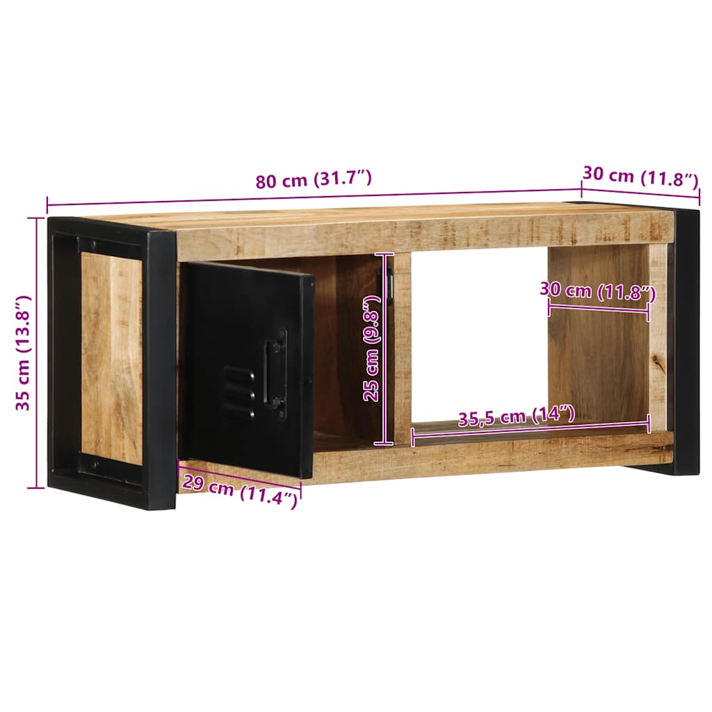 TV-Schrank 80x30x35 cm Raues Massivholz Mango