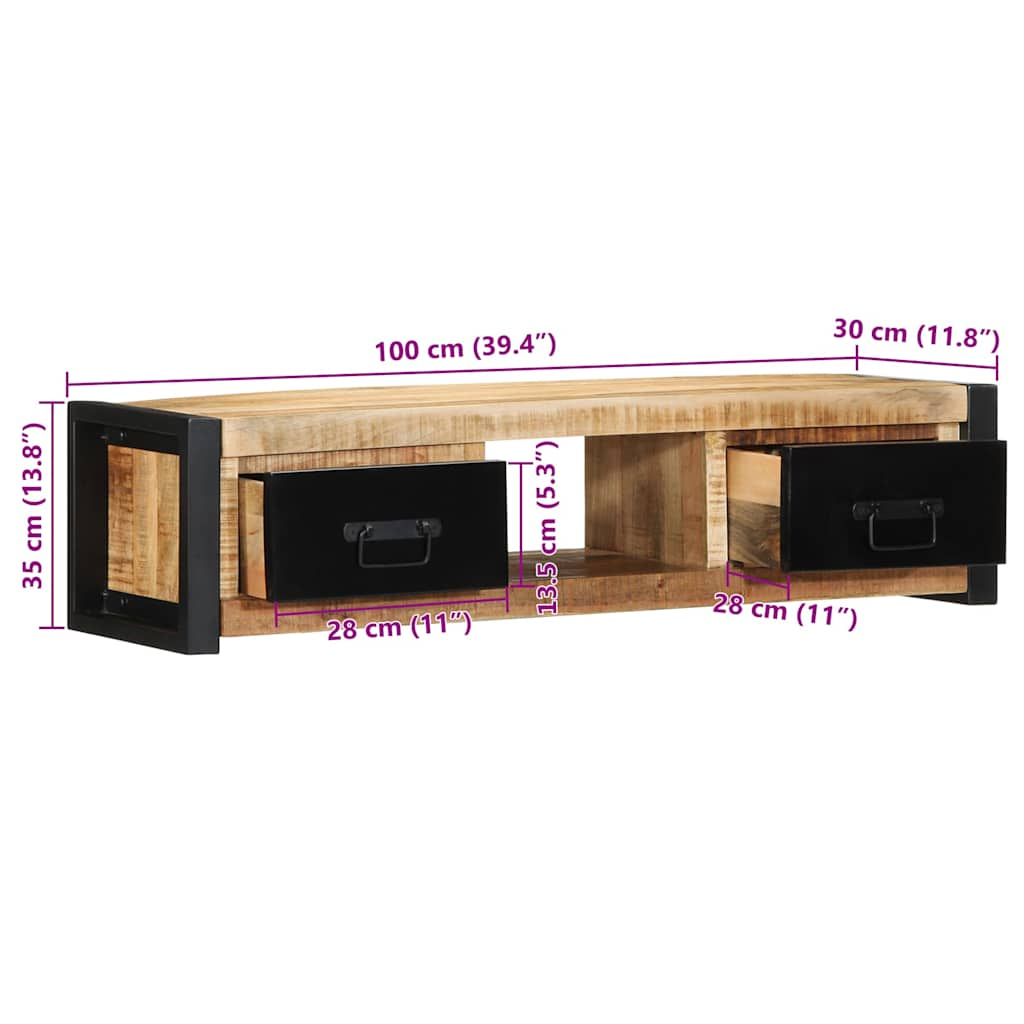 TV-Schrank 100x30x25 cm Raues Massivholz Mango