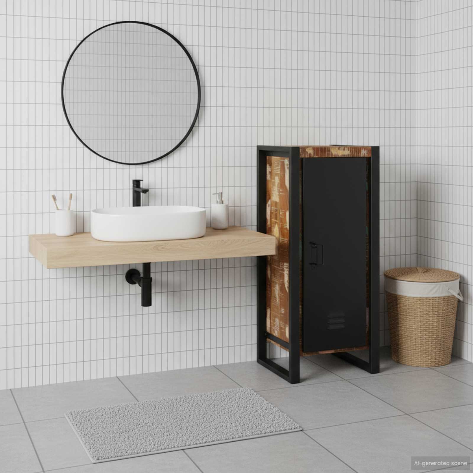 Badezimmerschrank mit Regal Braun Massives upgecyceltes Holz