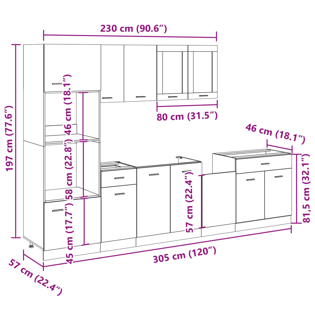 7-tlg. Küchenschrank-Set Lyon Sonoma-Eiche Holzwerkstoff