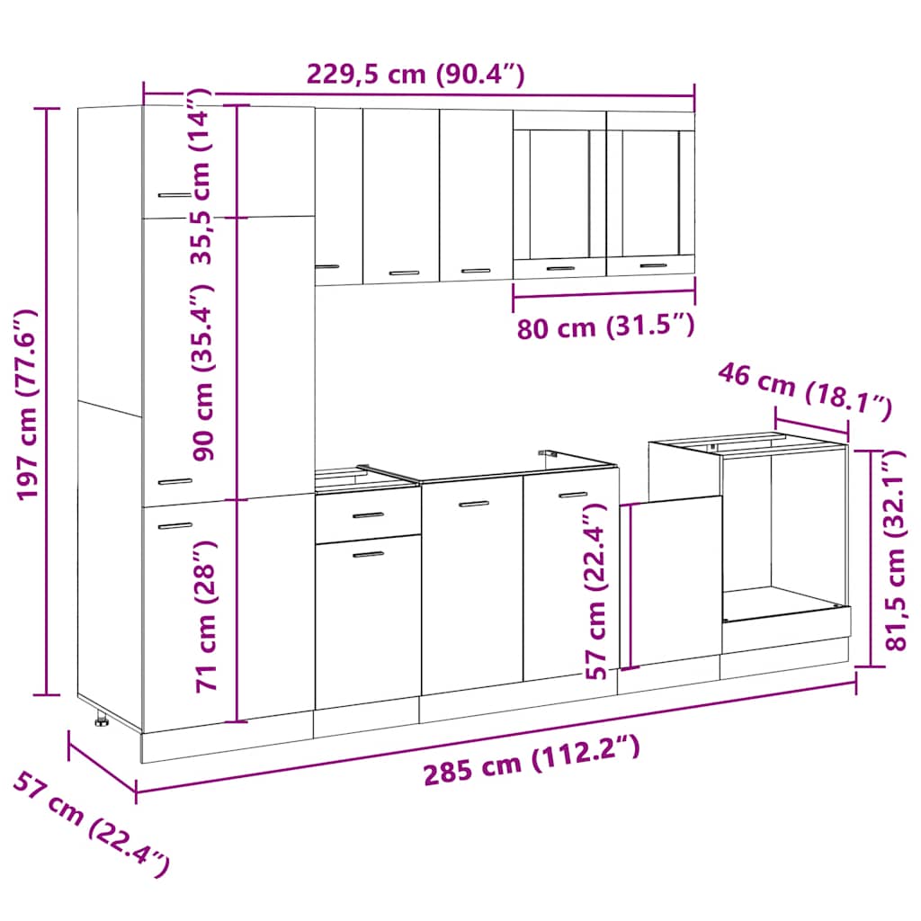 8-tlg. Küchenschrank-Set Lyon Sonoma-Eiche Holzwerkstoff