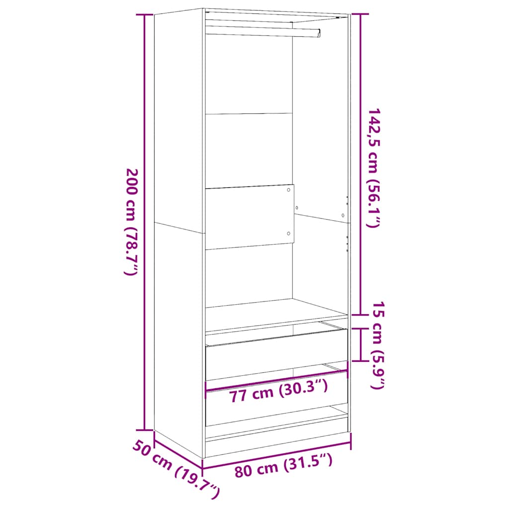 Armoire Gris Sonoma 80x50x200 cm en matériau à base de bois