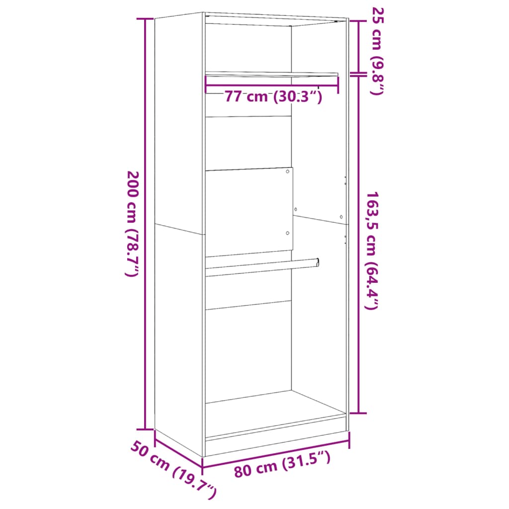 Wardrobe smoked oak 80x50x200 cm wood material
