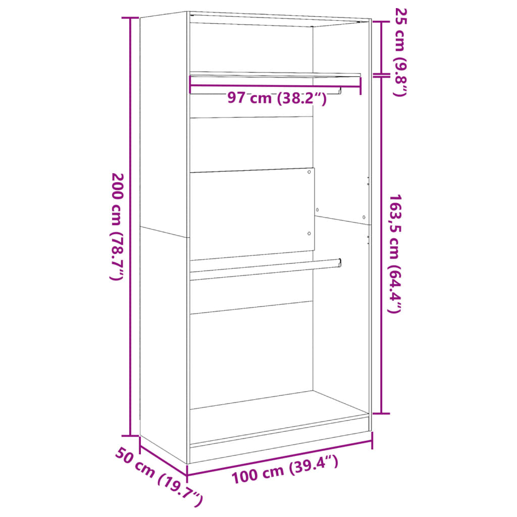 Wardrobe Grey Sonoma 100x50x200 cm Wood Material