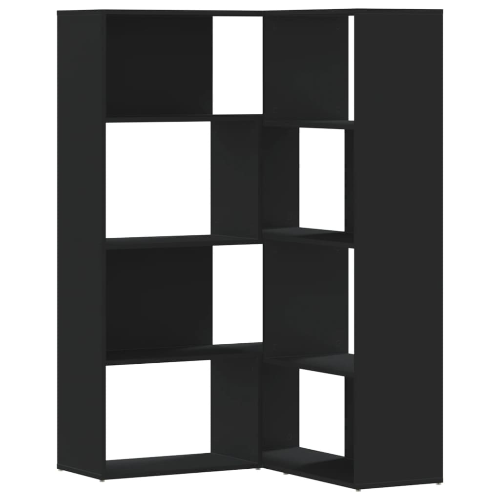 Bibliothèque d'angle 4 niveaux noire 85x85x140 cm matériau bois