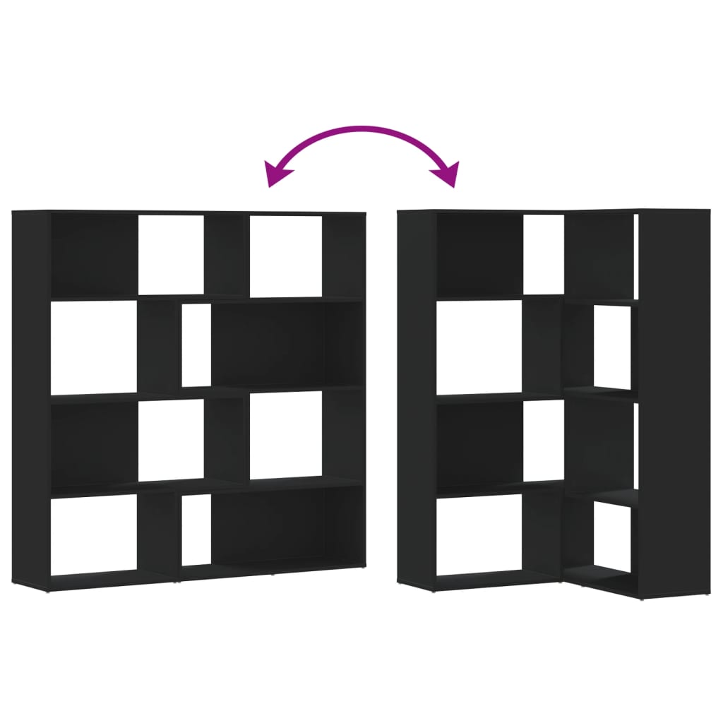 Bibliothèque d'angle 4 niveaux noire 85x85x140 cm matériau bois
