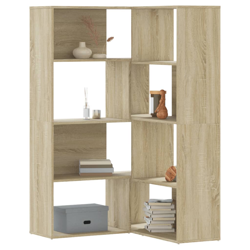 Bibliothèque d'angle 4 niveaux en chêne Sonoma 85x85x140cm matériau bois