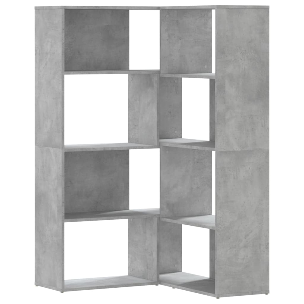 Bibliothèque d'angle 4 étagères gris béton 85x85x140 cm matériau bois