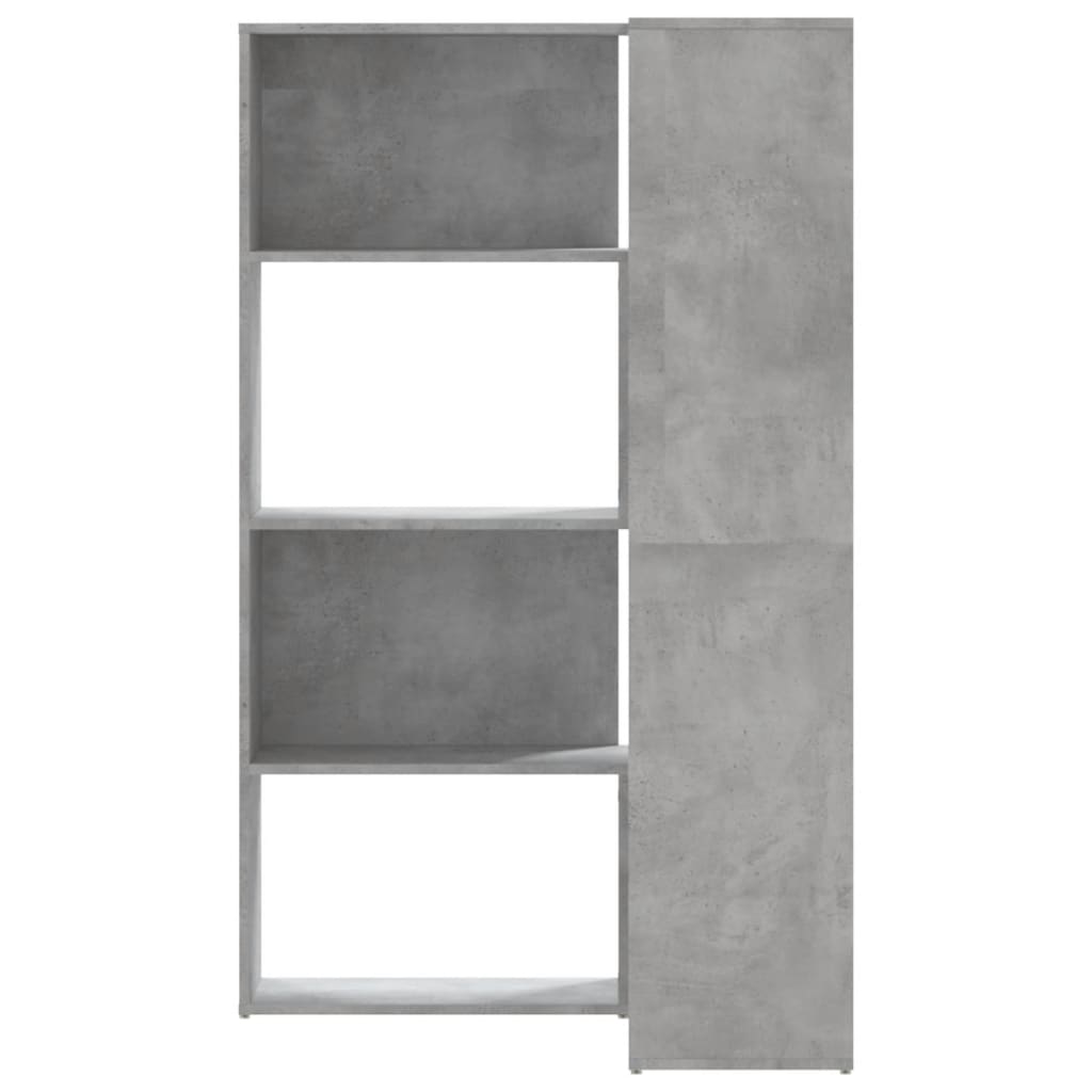 Bibliothèque d'angle 4 étagères gris béton 85x85x140 cm matériau bois