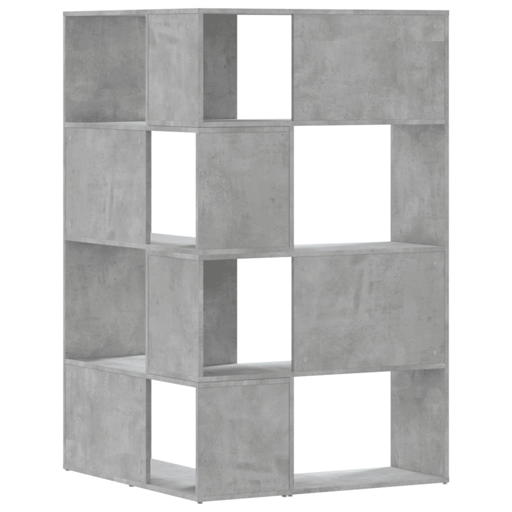 Bibliothèque d'angle 4 étagères gris béton 85x85x140 cm matériau bois