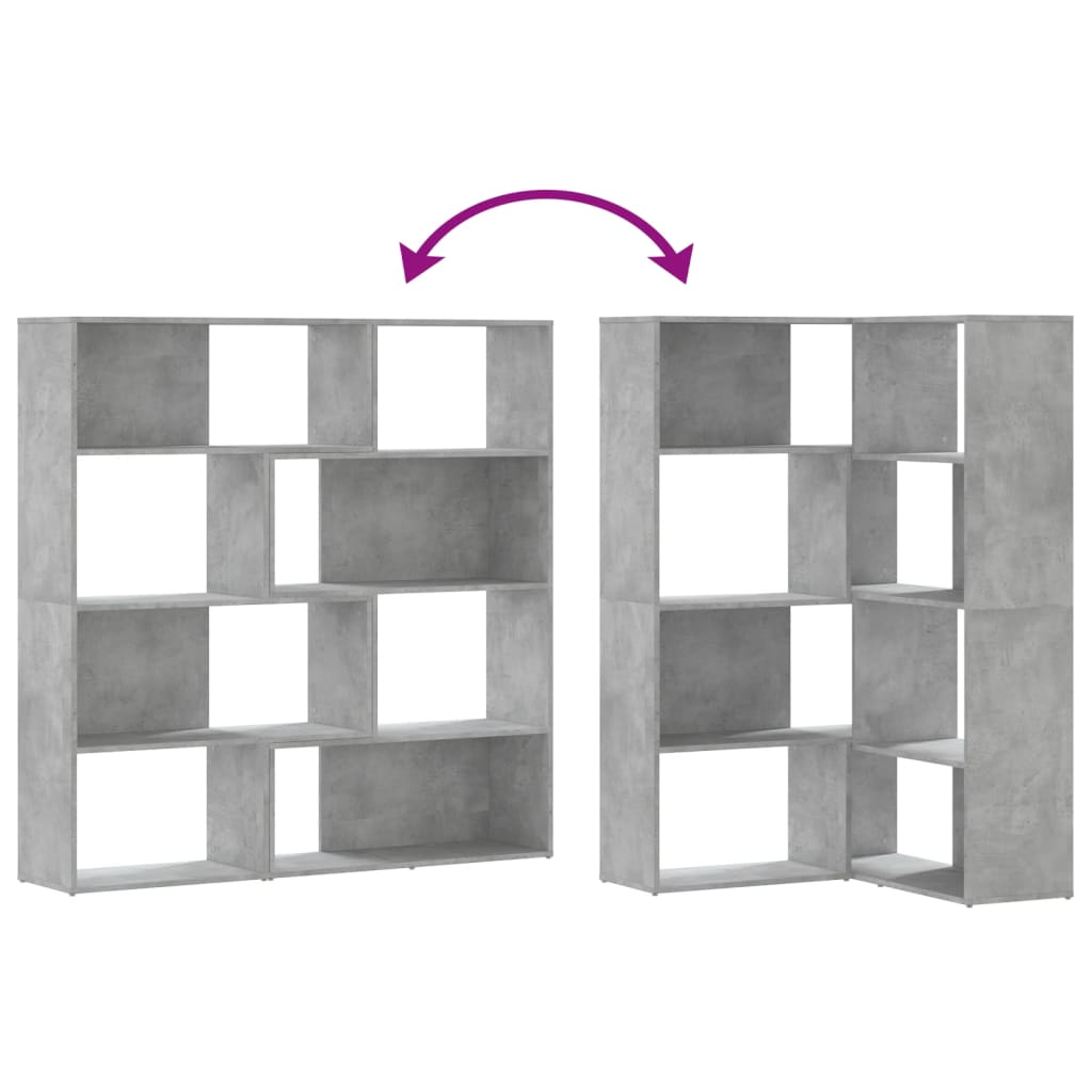 Bibliothèque d'angle 4 étagères gris béton 85x85x140 cm matériau bois