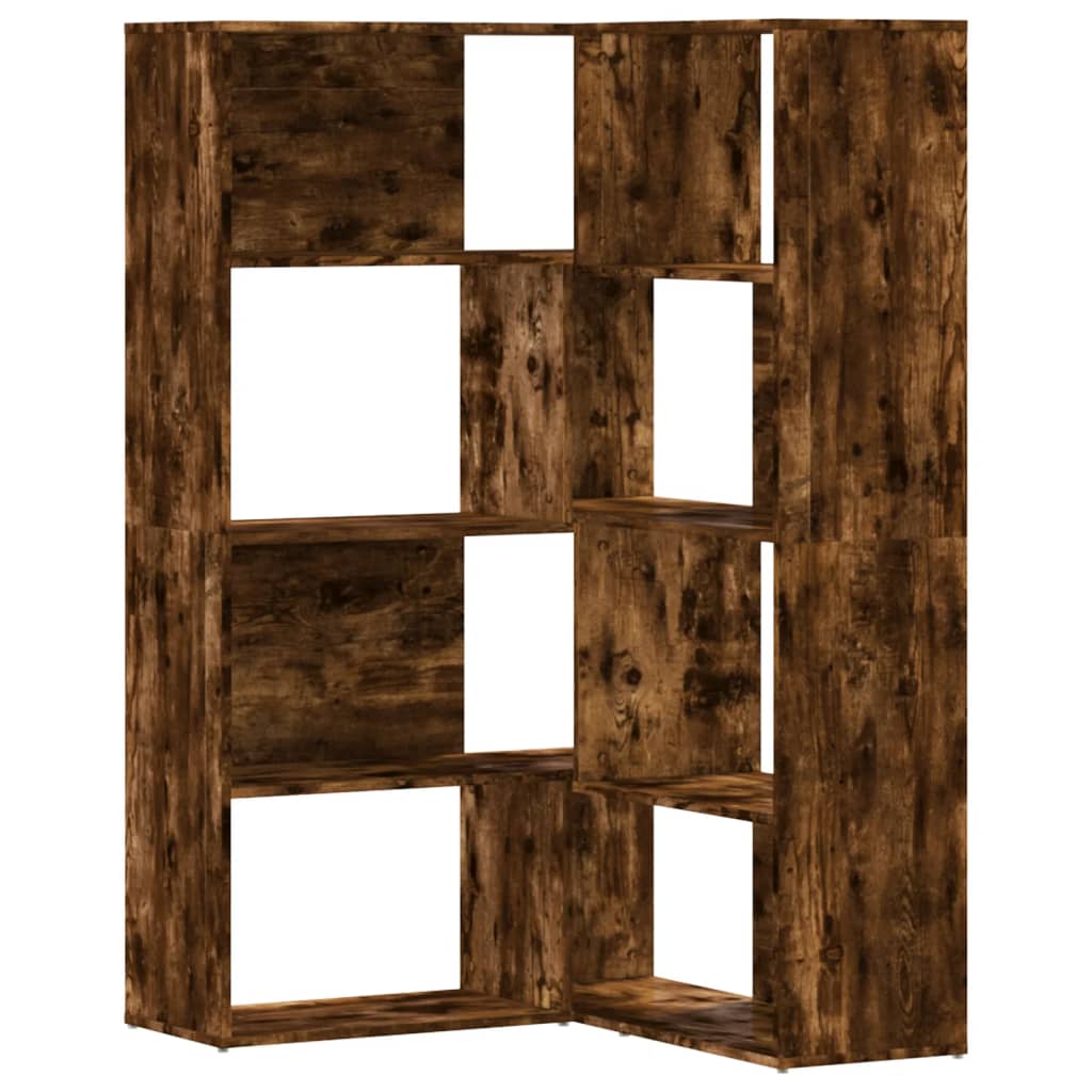 Bibliothèque d'angle 4 niveaux chêne fumé 85x85x140cm matériau bois