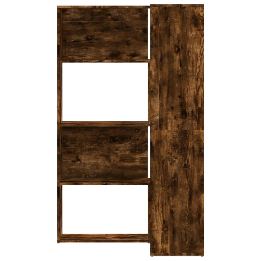 Bibliothèque d'angle 4 niveaux chêne fumé 85x85x140cm matériau bois