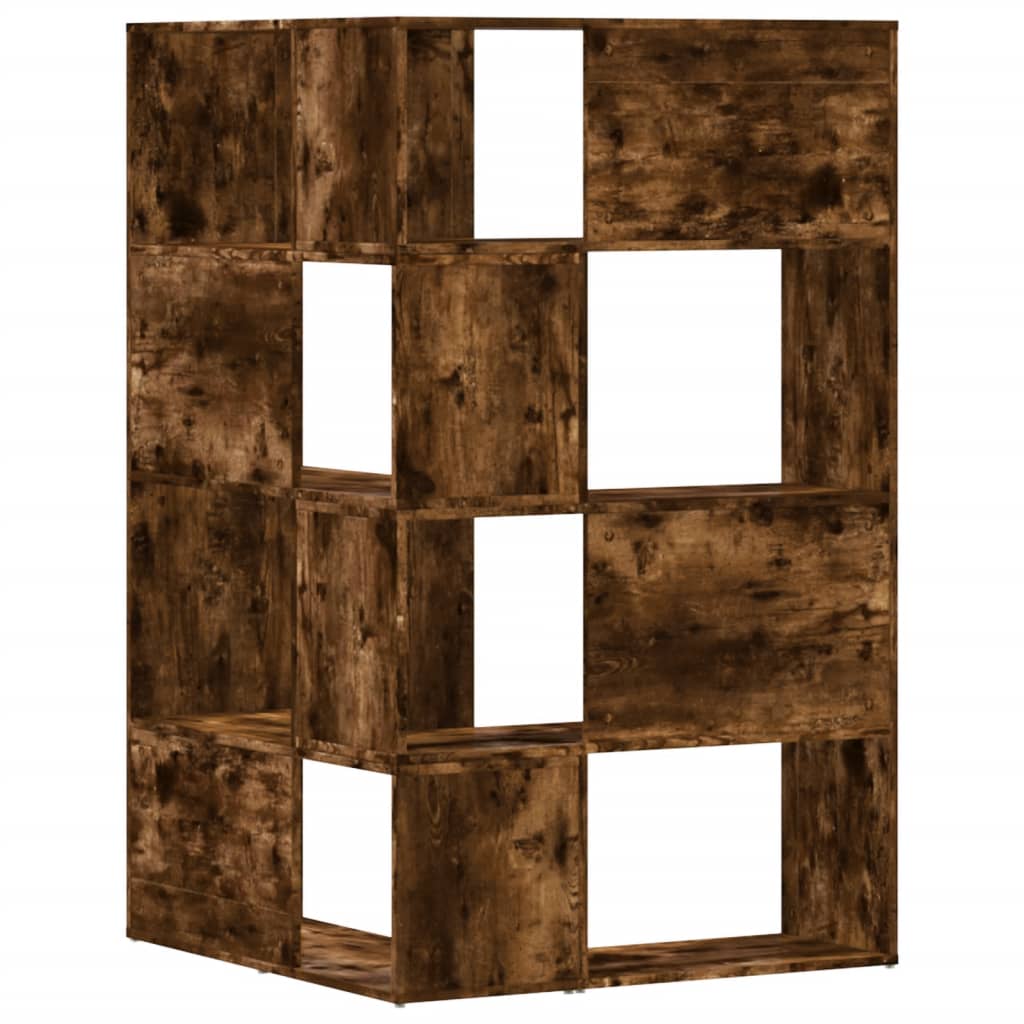 Bibliothèque d'angle 4 niveaux chêne fumé 85x85x140cm matériau bois