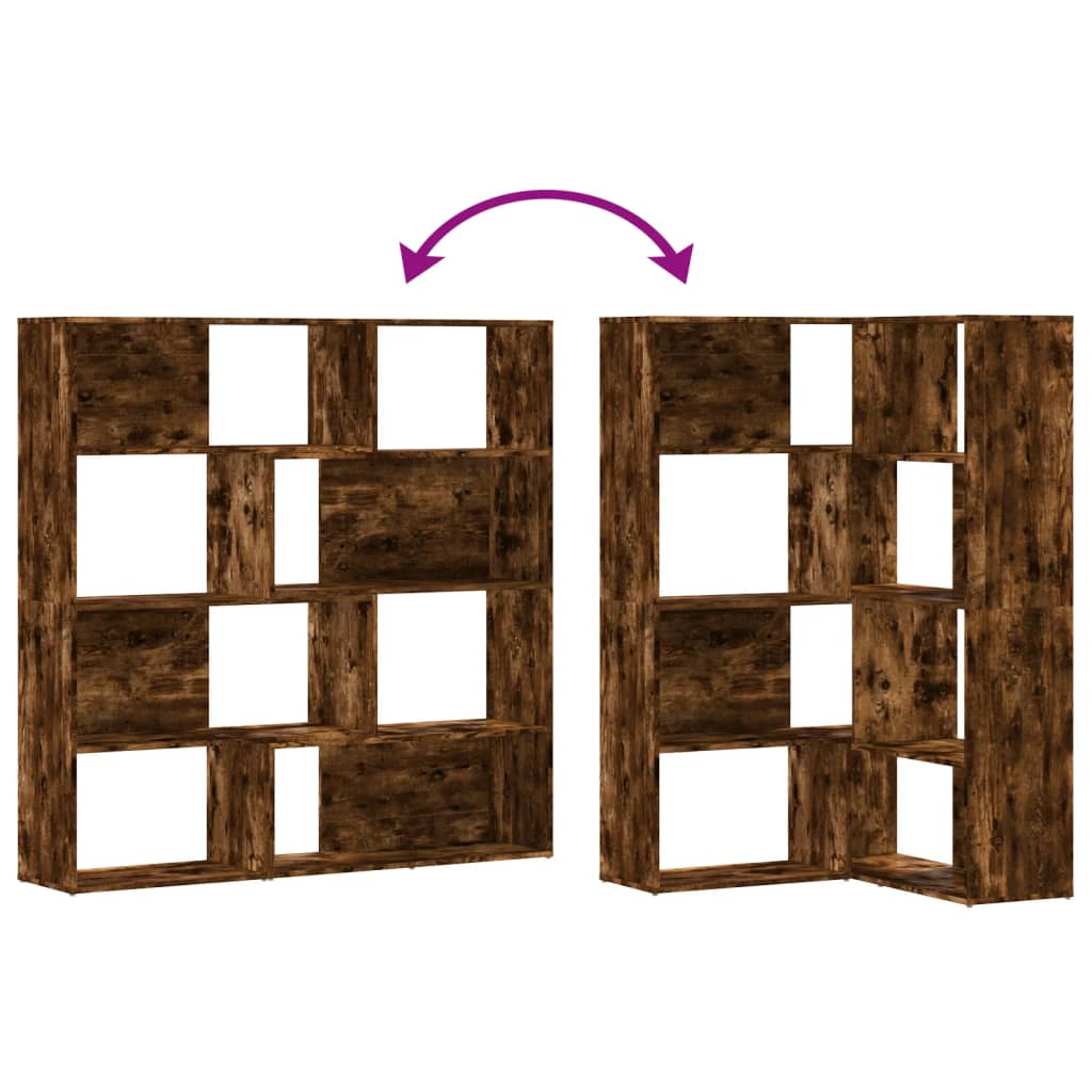 Bibliothèque d'angle 4 niveaux chêne fumé 85x85x140cm matériau bois