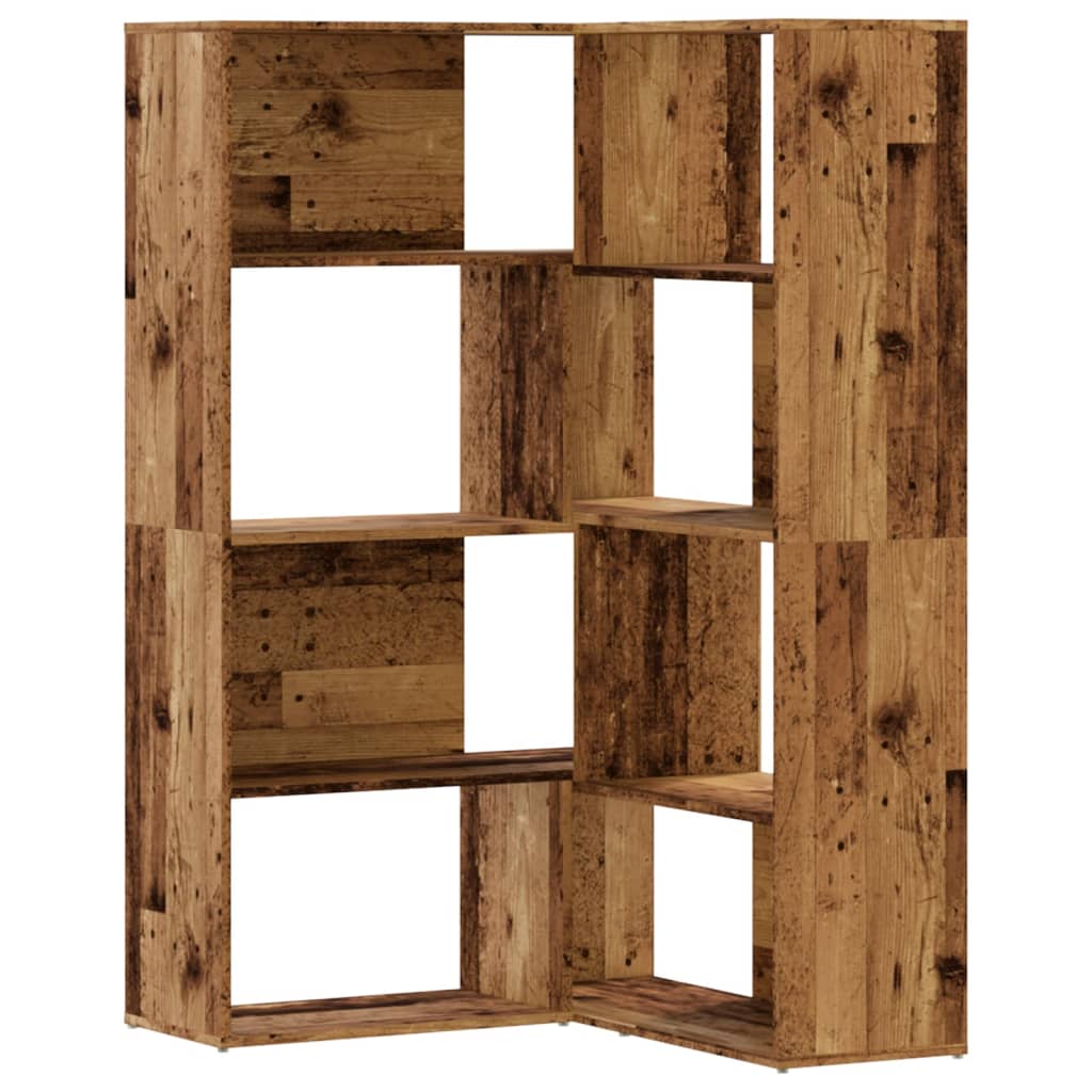 Bibliothèque d'angle 4 niveaux en bois antique 85x85x140 cm matériau bois