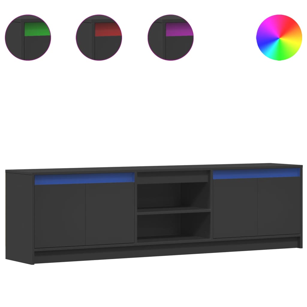 Meuble TV avec éclairage LED noir 180x34x50 cm