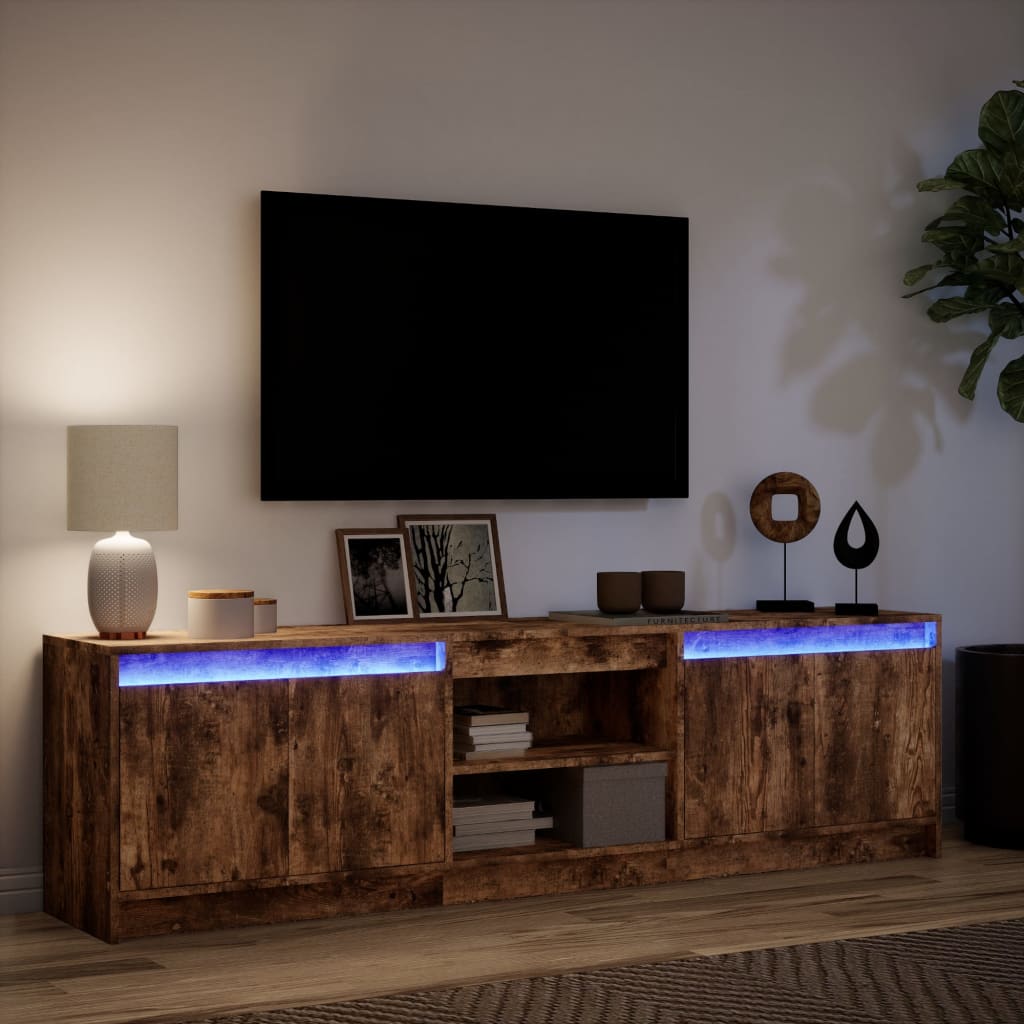 Meuble TV avec éclairage LED en chêne fumé 180x34x50 cm