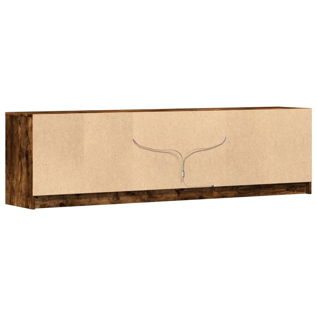 Meuble TV avec éclairage LED en chêne fumé 180x34x50 cm