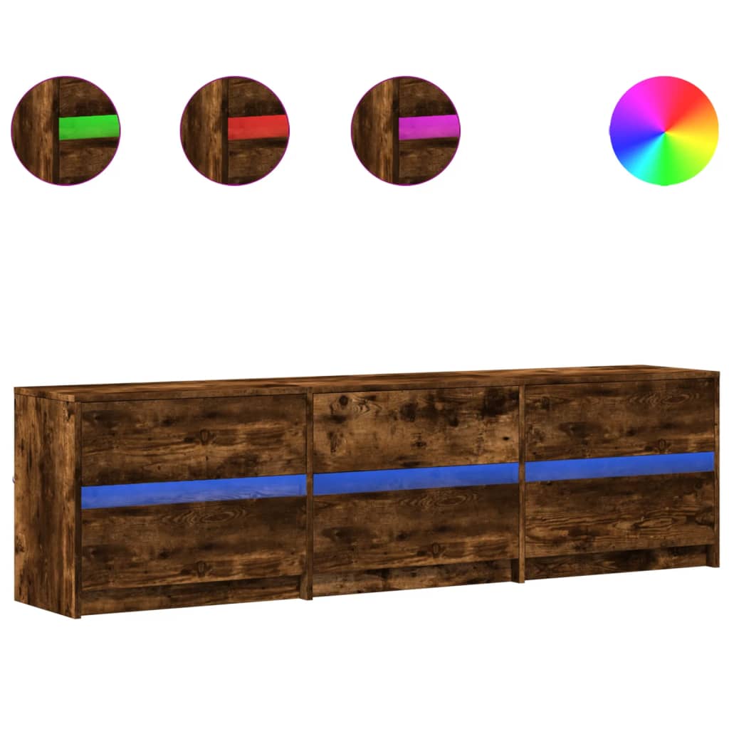 Meuble TV avec éclairage LED en chêne fumé 180x34x50 cm