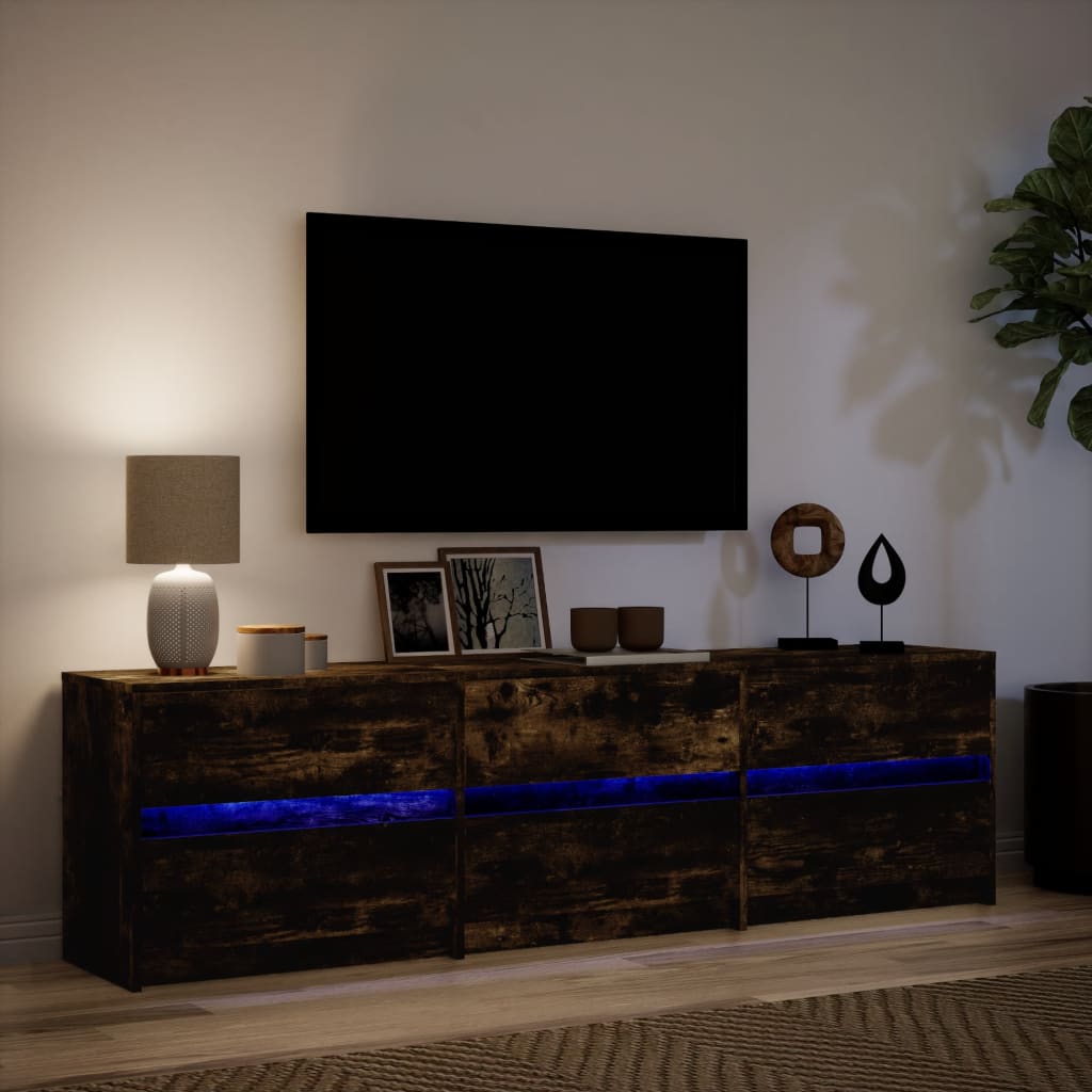 Meuble TV avec éclairage LED en chêne fumé 180x34x50 cm
