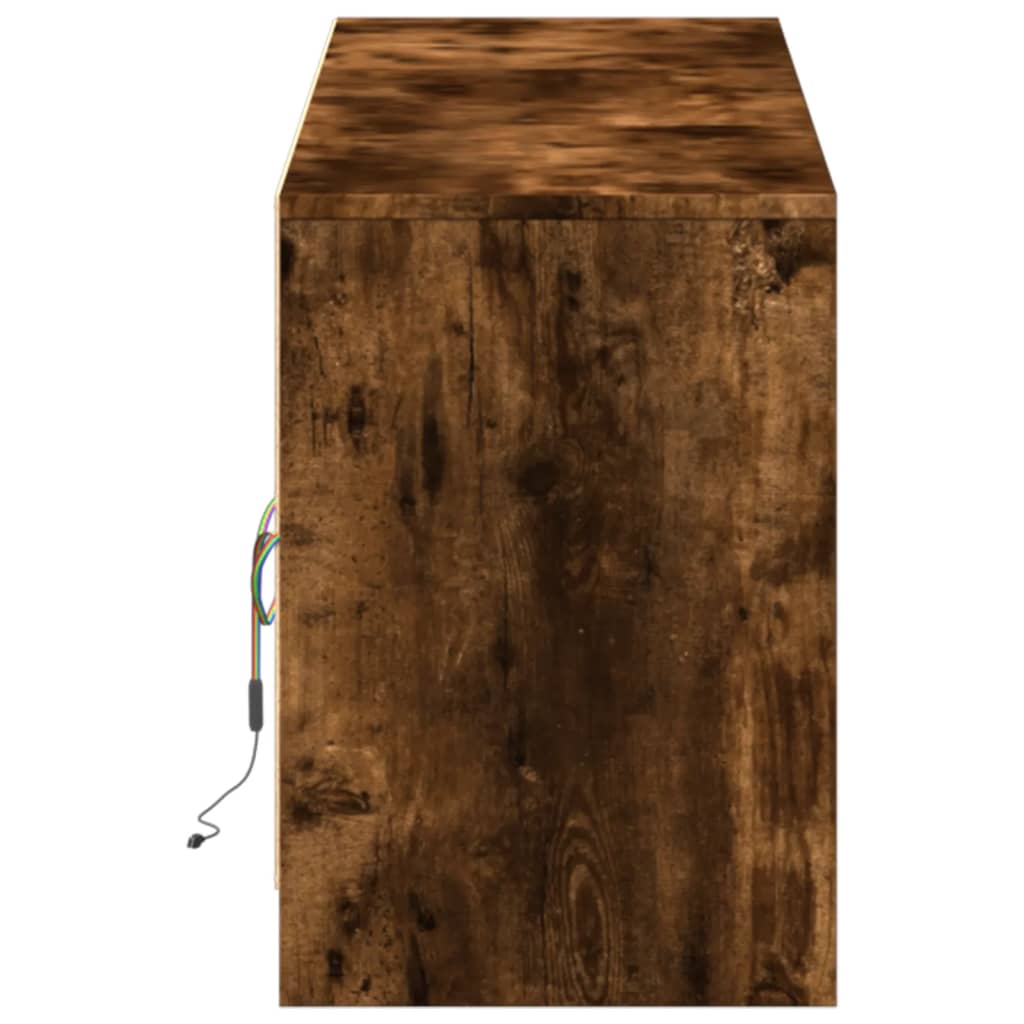 Meuble TV avec éclairage LED en chêne fumé 180x34x50 cm