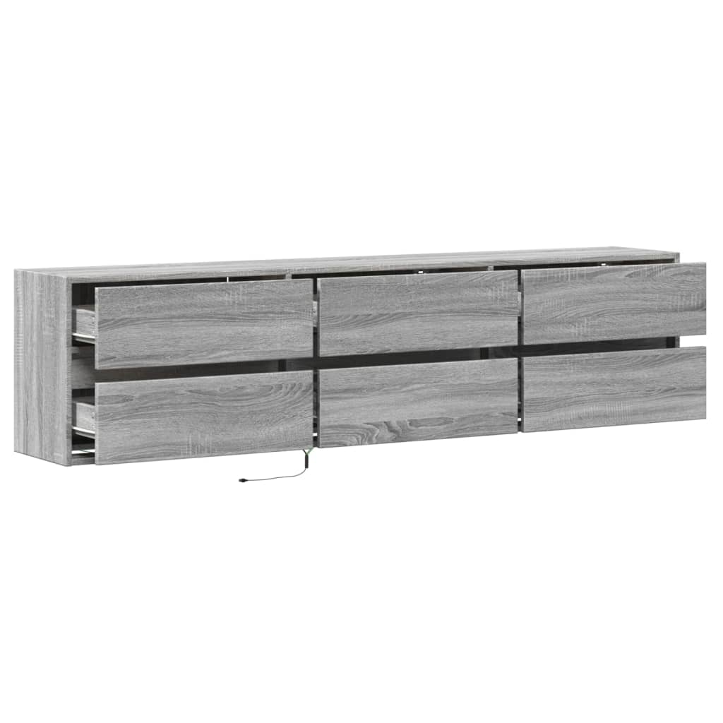 TV-Wandschrank mit LED Grau Sonoma 180x31x45 cm