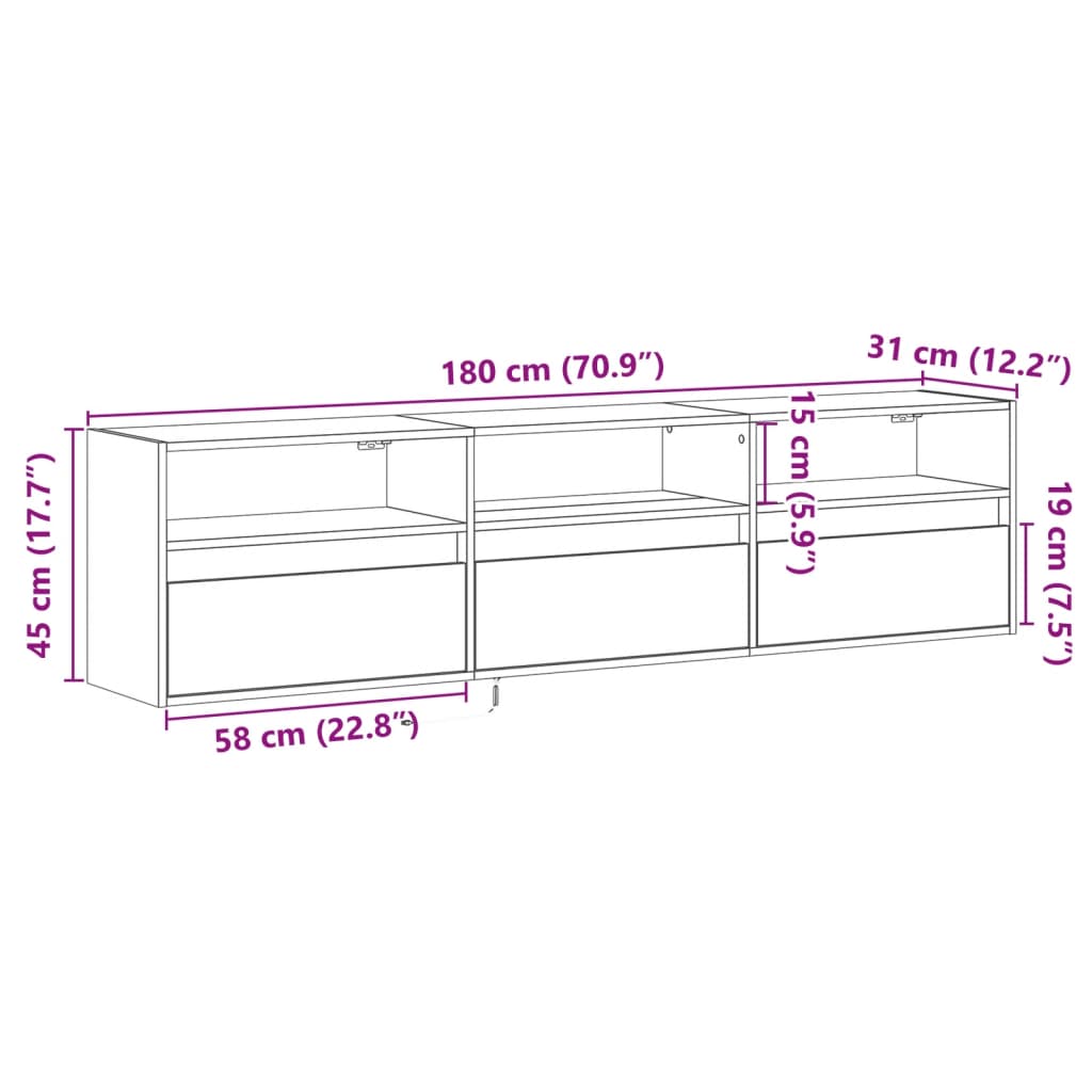 TV-Wandschrank mit LED Weiß 180x31x45 cm