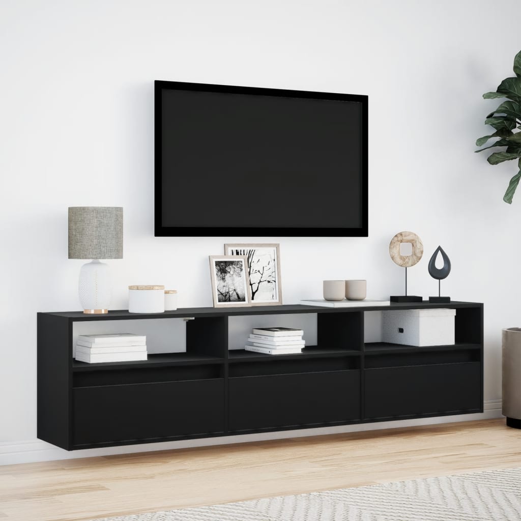 TV-Wandschrank mit LED Schwarz 180x31x45 cm