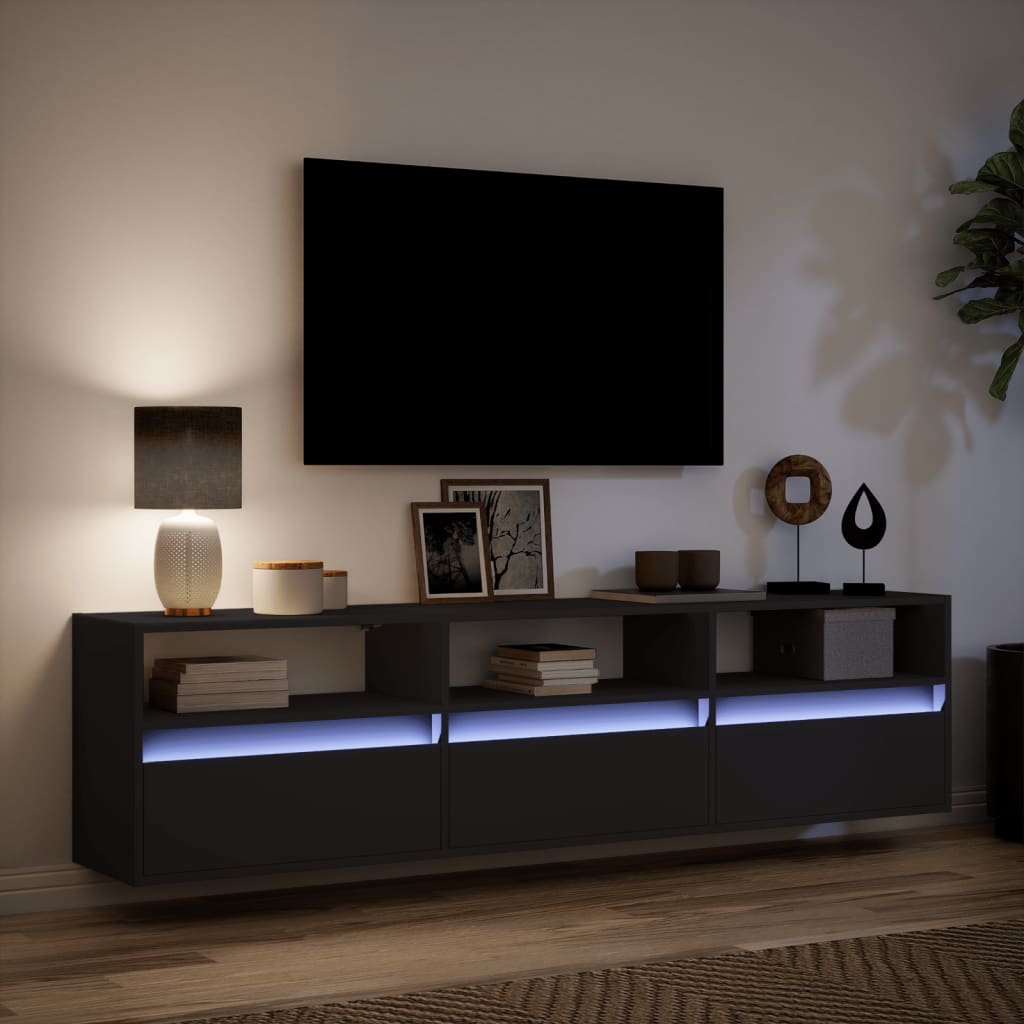 TV-Wandschrank mit LED Schwarz 180x31x45 cm