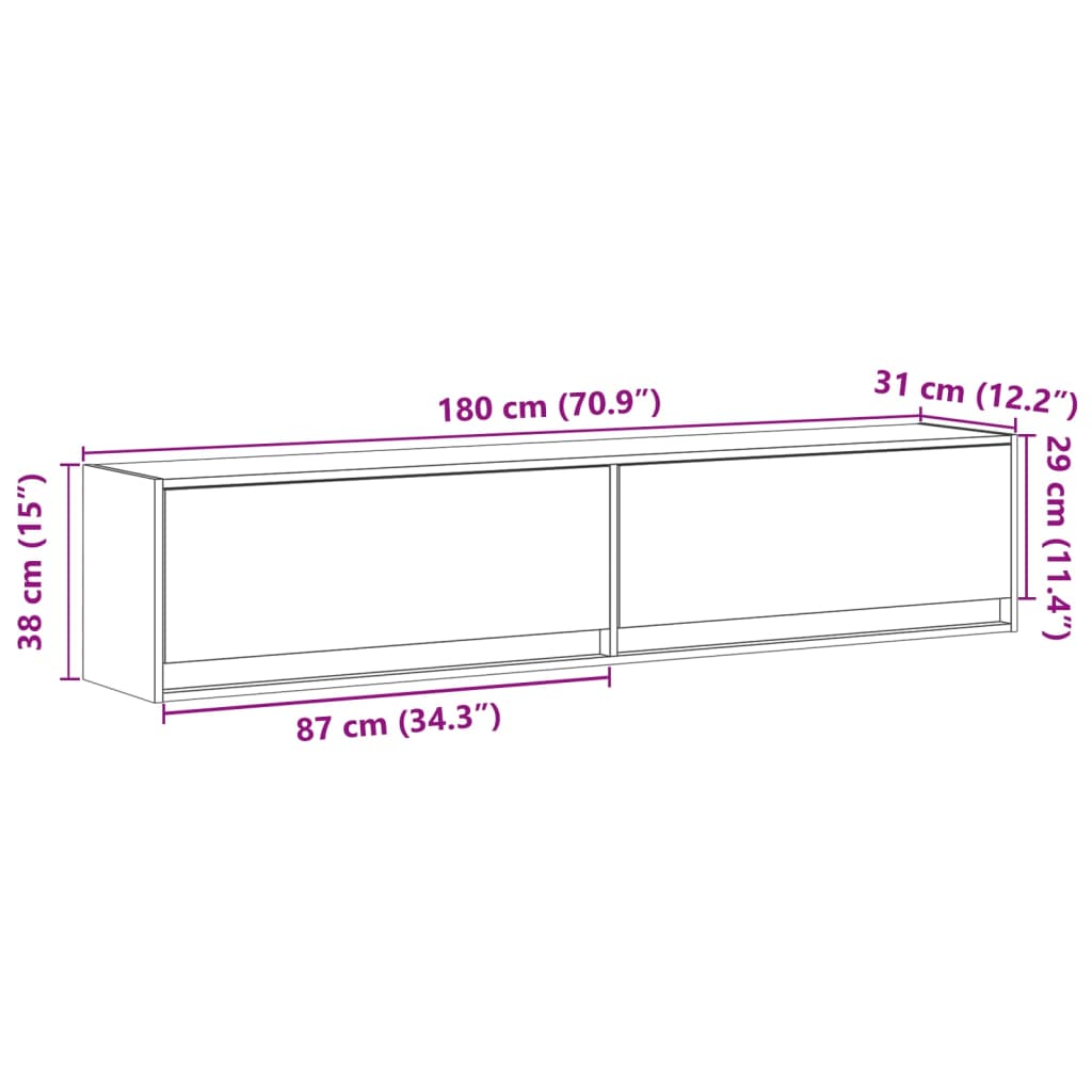 TV-Wandschrank mit LED Sonoma-Eiche 180x31x38 cm