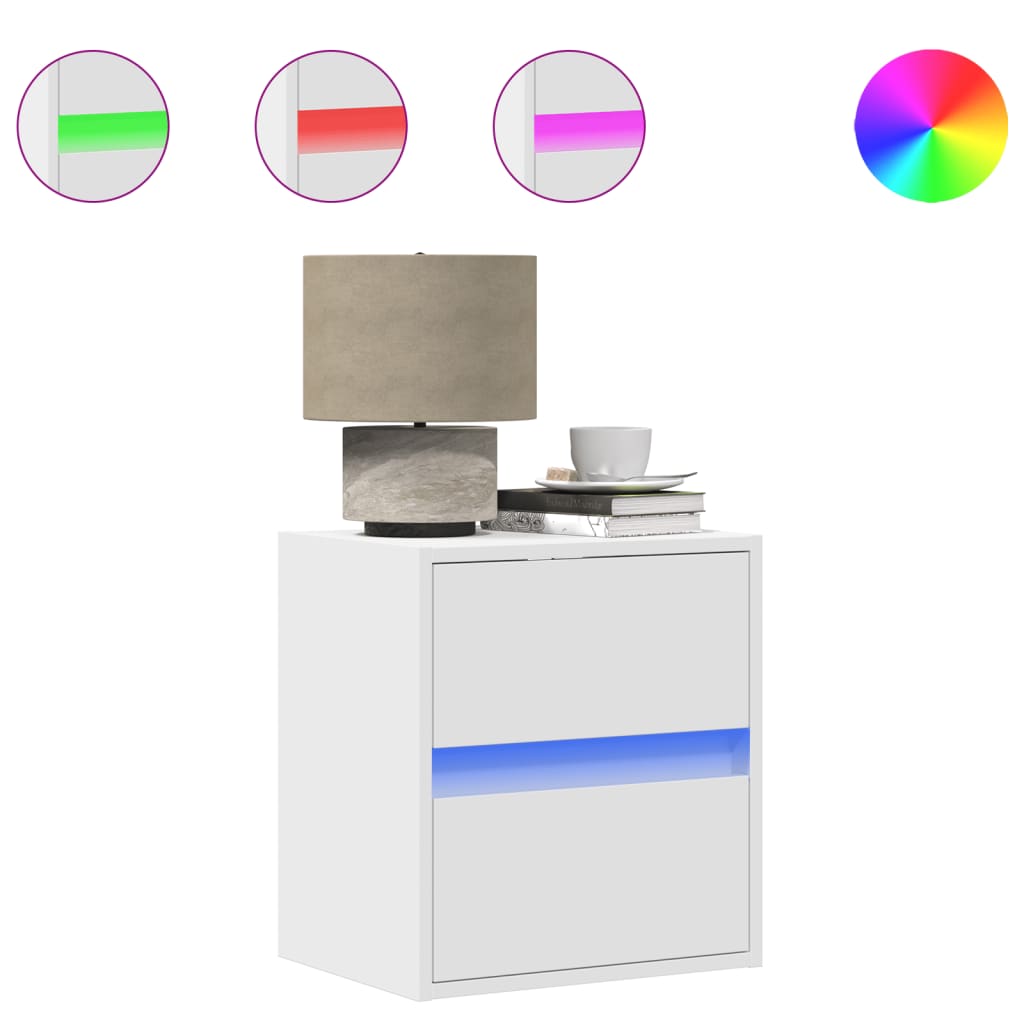 Wall-mounted bedside tables with LED lights 2 pcs. White