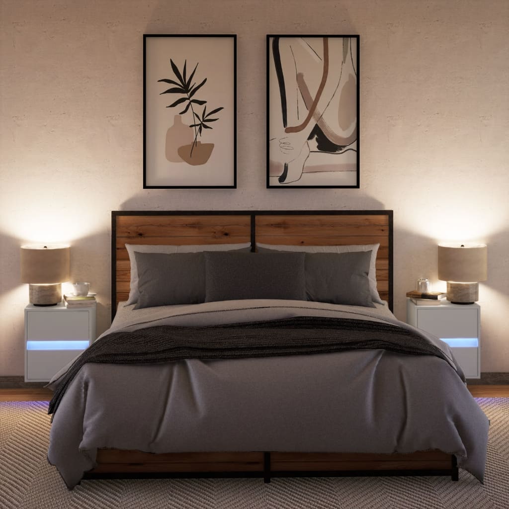 Wall-mounted bedside tables with LED lights 2 pcs. White