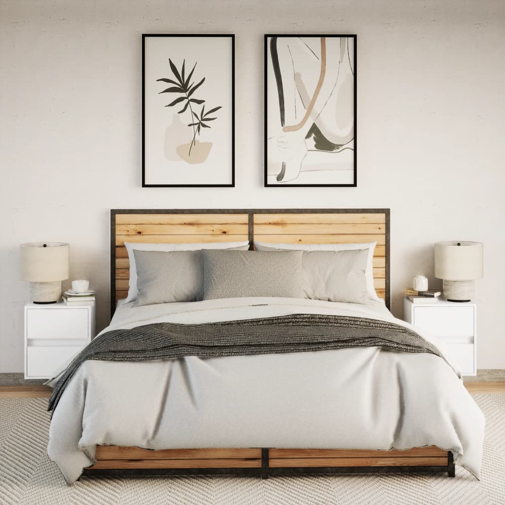 Wall-mounted bedside tables with LED lights 2 pcs. White