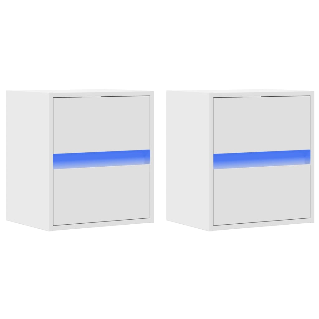 Wall-mounted bedside tables with LED lights 2 pcs. White